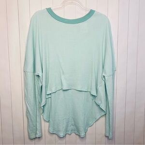 We The Free Sky Mint Jayson Ringer Long Sleeve Tee Preppy Athleisure NWT Small